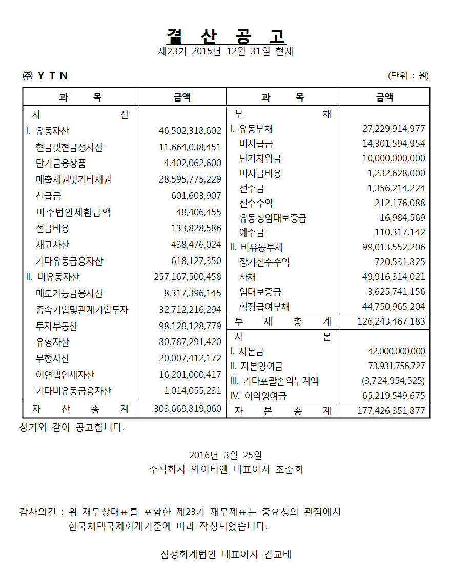 ytn결산공고