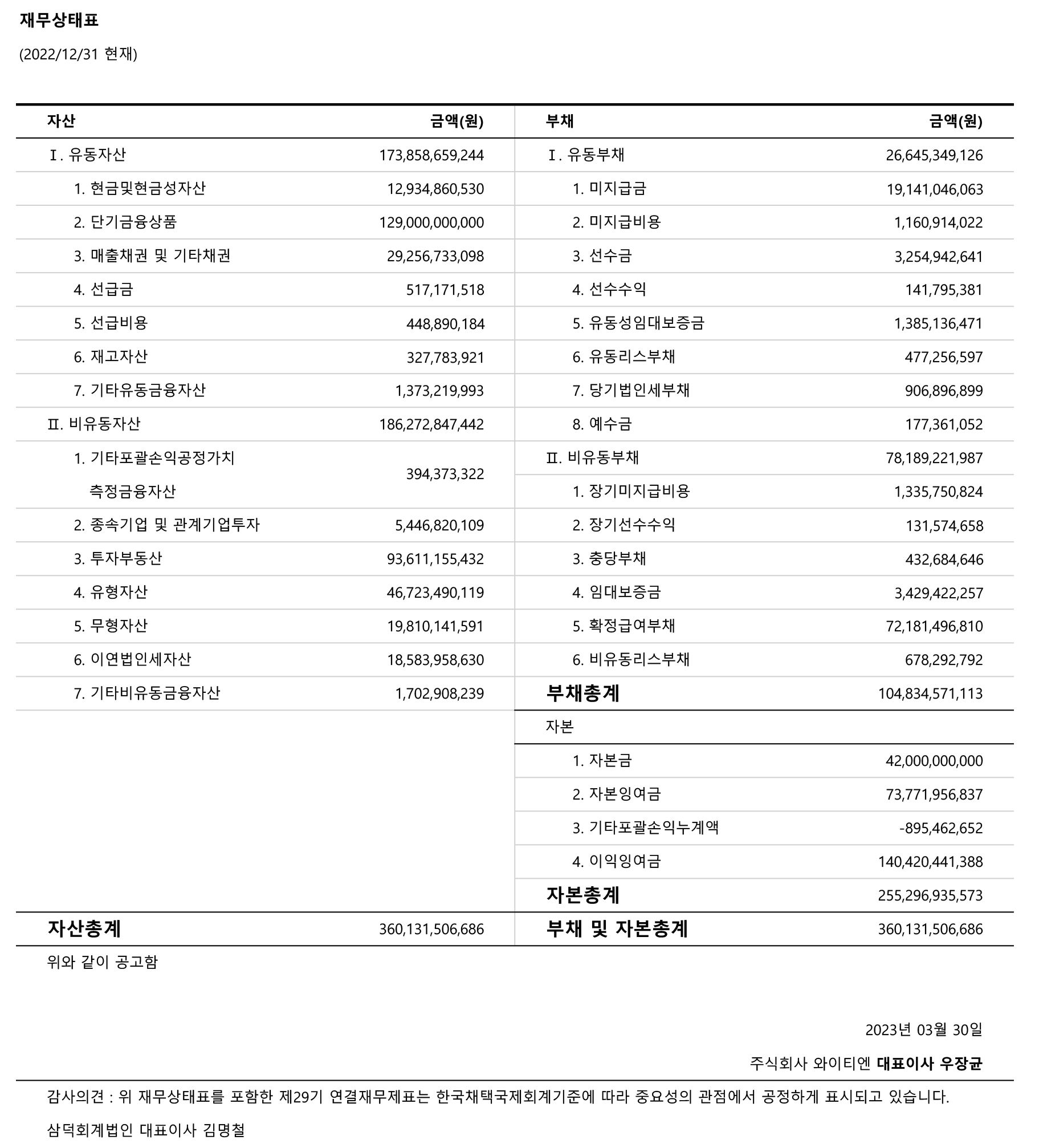 제30기 결산공고